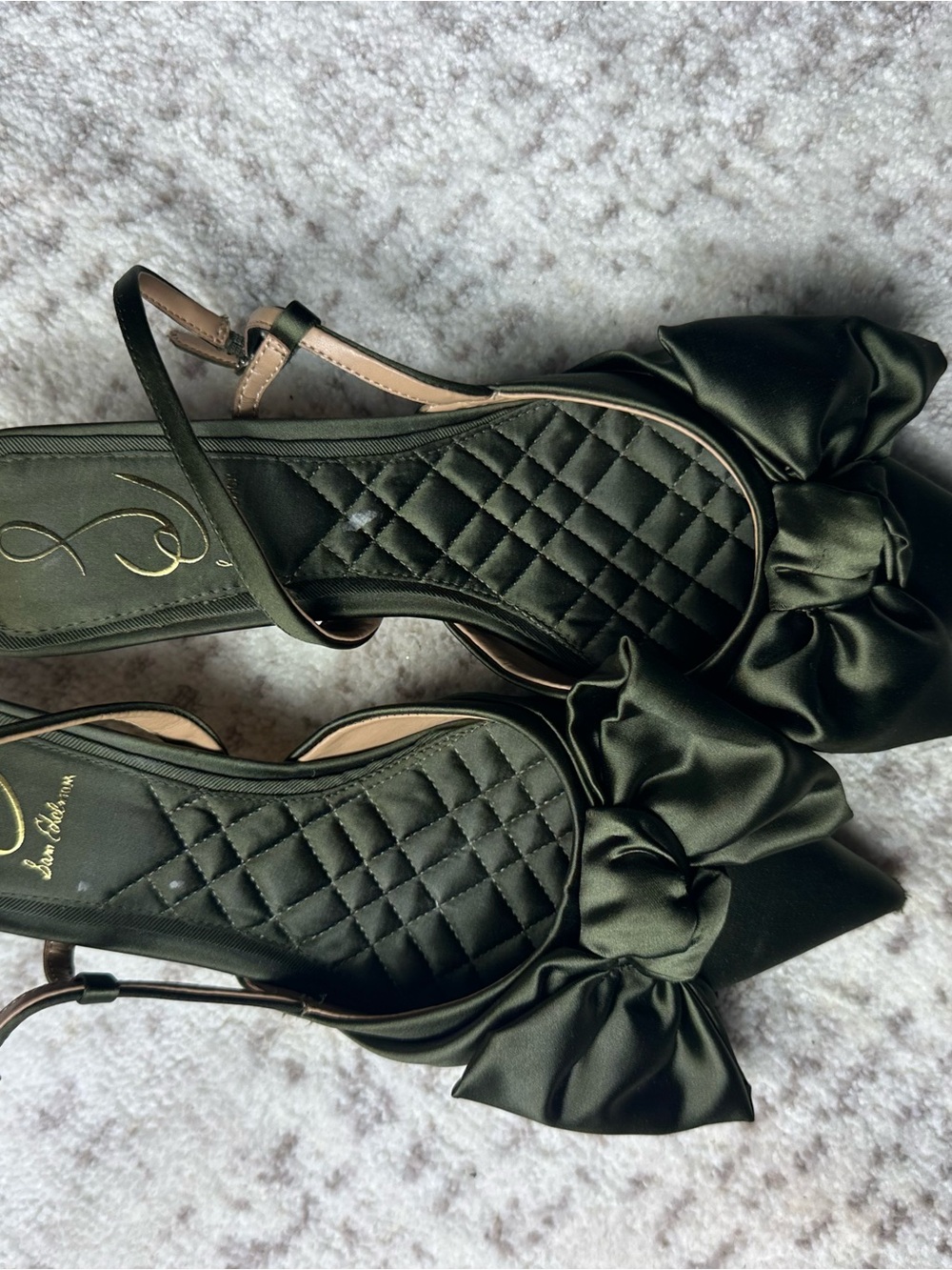 Sam Edelman Olive Satin Pointed Slingback Heels with Bow - Picture 11 of 11